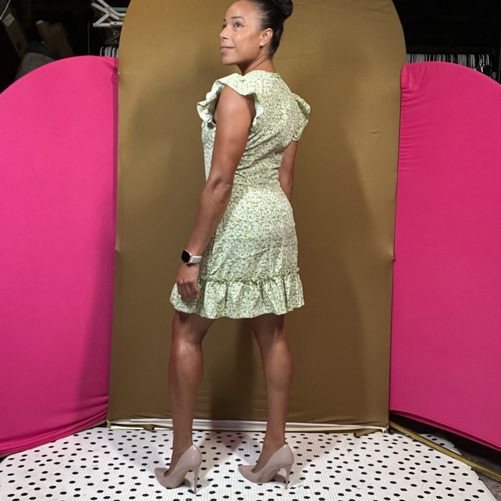 Floral Green Ruffle Dress - Picture 4 of 4